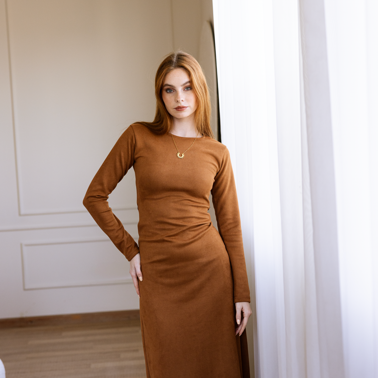 Vegan Suede Tie Dress - Brown