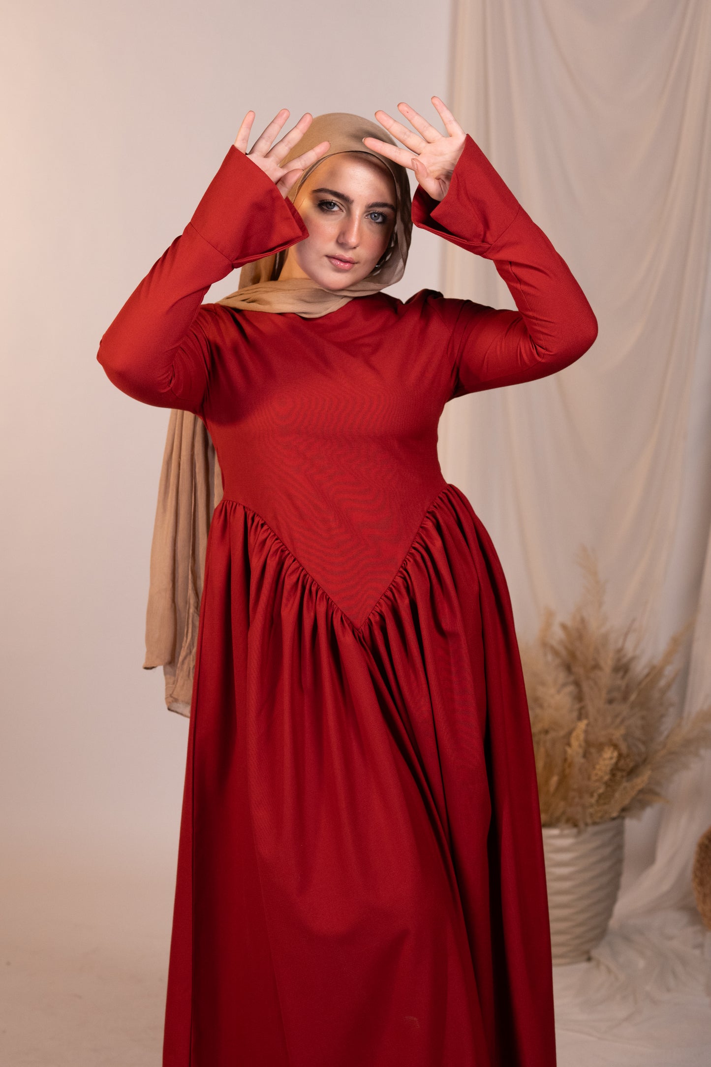 V-Waist Dress - Deep Red